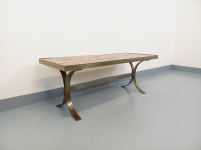 Vintage Roche Bobois rectangular coffee table in steel and ceramic, 1960s