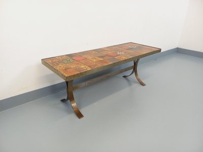 Vintage Roche Bobois rectangular coffee table in steel and ceramic, 1960s