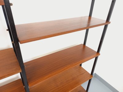 Vintage Italian triple modular teak and metal bookcase