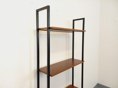 Vintage Italian modular shelving unit in teak and metal from the 1960s