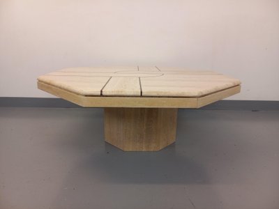 Vintage octagonal travertine coffee table with a geometric pattern from the 1970s