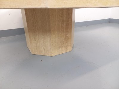 Vintage octagonal travertine coffee table with a geometric pattern from the 1970s