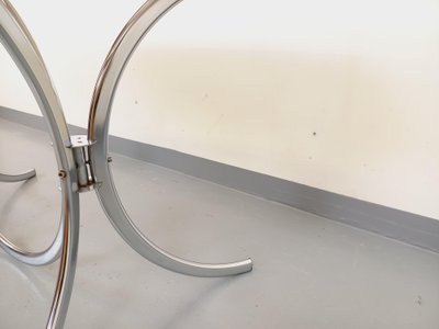 Vintage oval or rectangular rounded dining table in smoked glass and metal