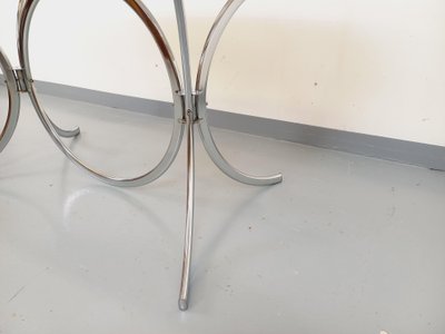 Vintage oval or rectangular rounded dining table in smoked glass and metal