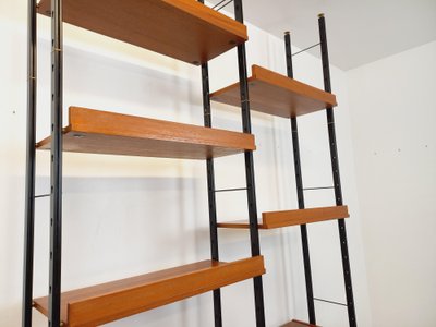 Vintage Italian double modular teak and metal bookcase