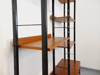 Vintage Italian double modular teak and metal bookcase