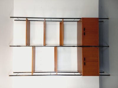 Vintage Italian double modular teak and metal bookcase