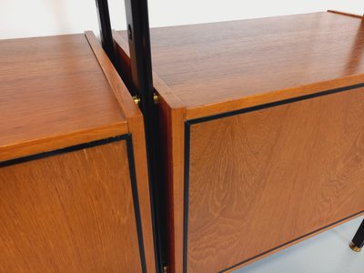 Vintage Italian double modular teak and metal bookcase