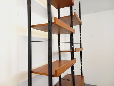 Vintage Italian double modular teak and metal bookcase