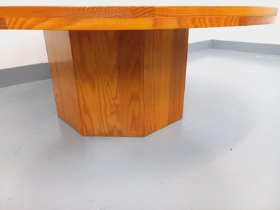 Vintage round pine coffee table from the 1970s
