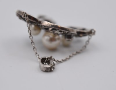 Ancien pendentif Belle Époque 1900 argent perles et strass 