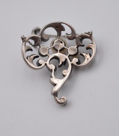 Ancien pendentif Belle Époque 1900 argent perles et strass 