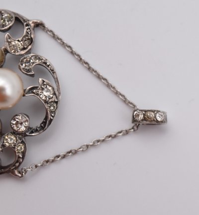 Ancien pendentif Belle Époque 1900 argent perles et strass 