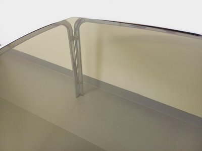 Vintage curved rectangular dining table in smoked glass and chrome-plated metal