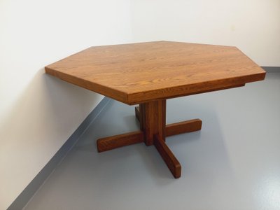 Vintage hexagonal dining table from the 1980s in oak wood