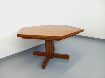 Vintage hexagonal dining table from the 1980s in oak wood