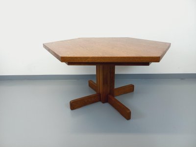 Vintage hexagonal dining table from the 1980s in oak wood