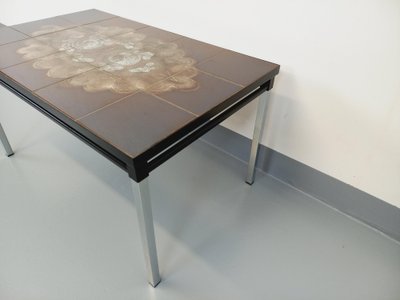 Tavolino da caffè rettangolare vintage degli anni '60/'70 in ceramica e metallo nero