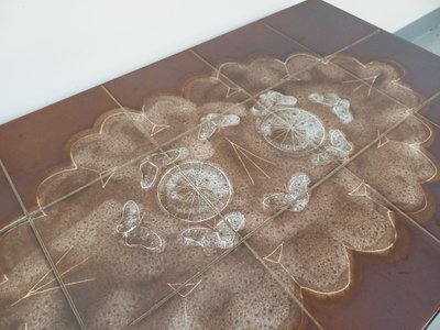 Tavolino da caffè rettangolare vintage degli anni '60/'70 in ceramica e metallo nero