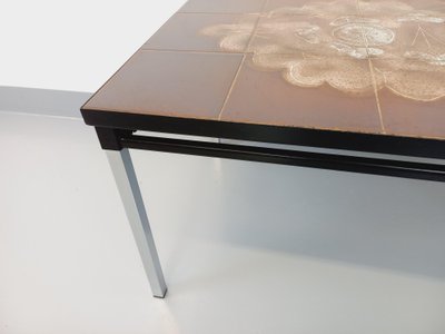 Tavolino da caffè rettangolare vintage degli anni '60/'70 in ceramica e metallo nero