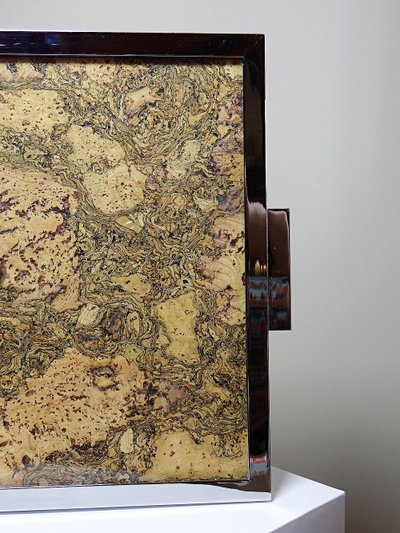 Mid-century chic Chrome, cork and glass plate tray from the 70s