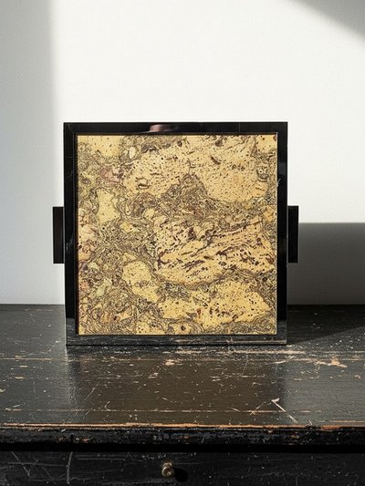 Mid-century chic Chrome, cork and glass plate tray from the 70s