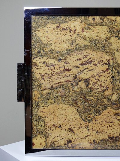 Mid-century chic Chrome, cork and glass plate tray from the 70s