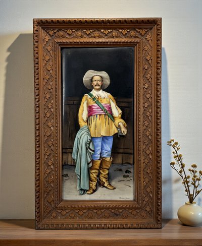 PEINTURE XIXe SUR PORCELAINE SIGNÉE E. BIANCHINI /G. BERTINI "UN MOUSQUETAIRE "