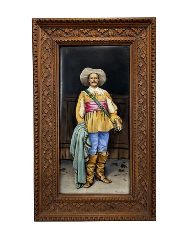 PEINTURE XIXe SUR PORCELAINE SIGNÉE E. BIANCHINI /G. BERTINI "UN MOUSQUETAIRE "