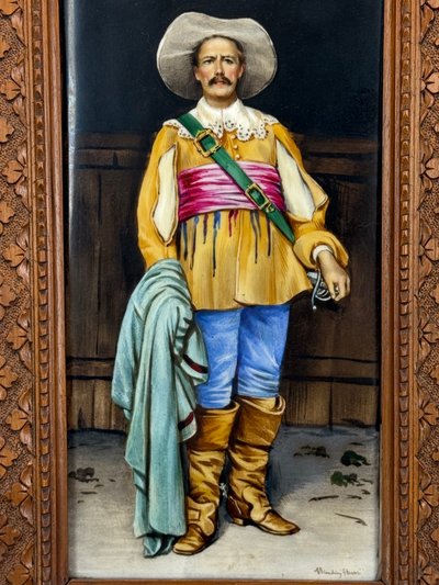 PEINTURE XIXe SUR PORCELAINE SIGNÉE E. BIANCHINI /G. BERTINI "UN MOUSQUETAIRE "