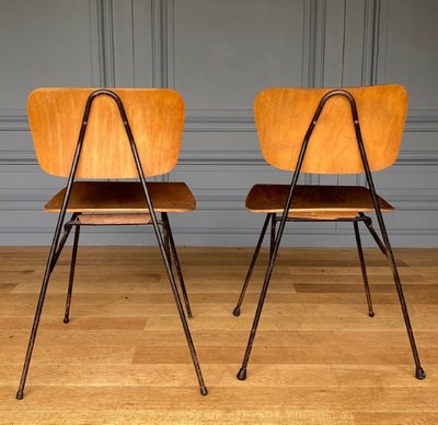 Paire de chaises courbes 1960 métal tubulaire Robert Mathieu