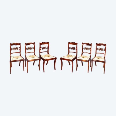 Satz von 6 Mahagonistühlen aus der Restaurationszeit