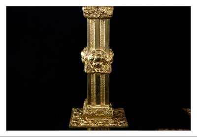 England - Pair of gilt bronze financier-style candlesticks