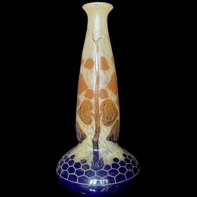 Große Art-Deco-Vase mit Feigen aus Verre Français