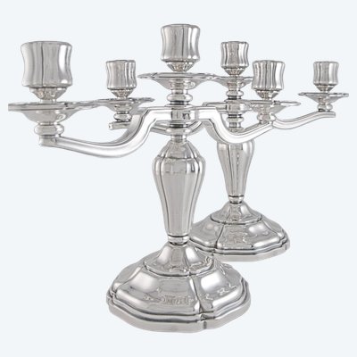 France - Pair of Louis XV style silver-plated candelabras