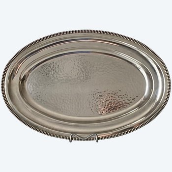 Jean DESPRES (1889-1980) - Oval dish signed - silver plated metal - Circa 1950