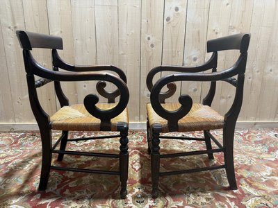 Pair of rustic straw armchairs