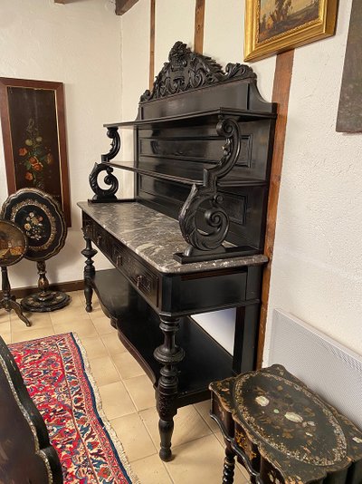 Large Napoleon III style sideboard, blackened wood and ebony veneer
