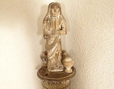 2 processional staffs, confraternity, painted, carved, twisted wood, depicting the Virgin Mary, 17th century