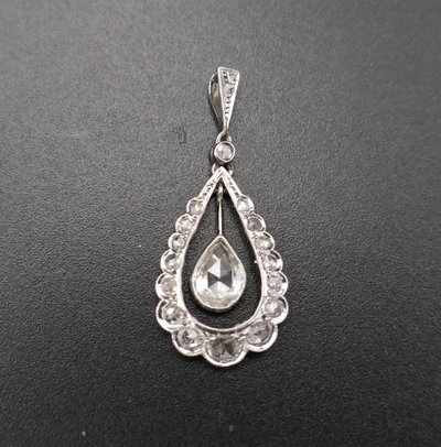 Antique rose-cut diamond teardrop pendant necklace, 18-carat gold.
