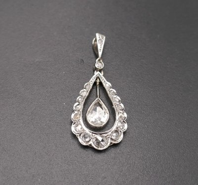Antique rose-cut diamond teardrop pendant necklace, 18-carat gold.