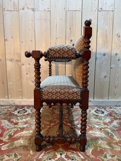 Petit banc d'office en acajou de style Louis XIII