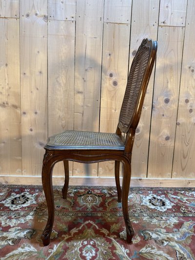 Suite of 10 Louis XV style chairs in walnut and canework