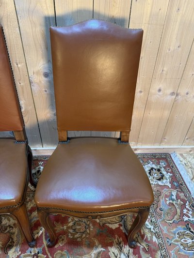 Set of 4 Louis XV style leather chairs