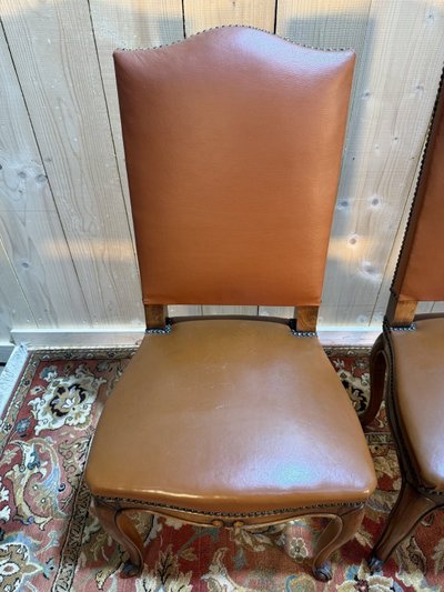 Set of 4 Louis XV style leather chairs
