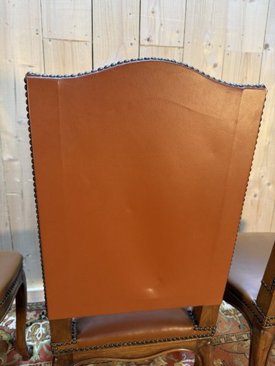 Set of 4 Louis XV style leather chairs