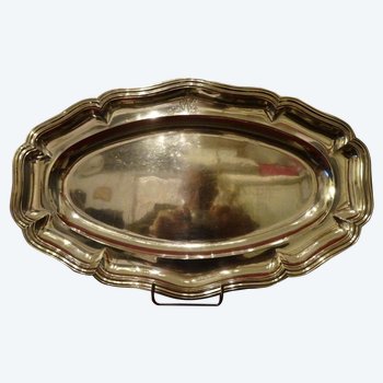 Grand et important plat en argent massif d'époque fin XIXème, modèle Filet 