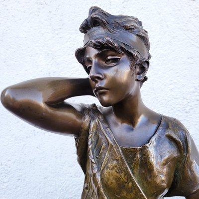 E Villanis, Mélodie, H76cm, bronze signé, XIXème siècle