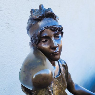 E Villanis, Mélodie, H76cm, bronze signé, XIXème siècle