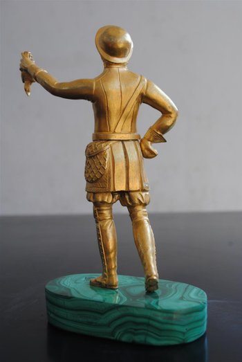 Veneur russo in bronzo con terrazza perniciosa in malachite XIX secolo